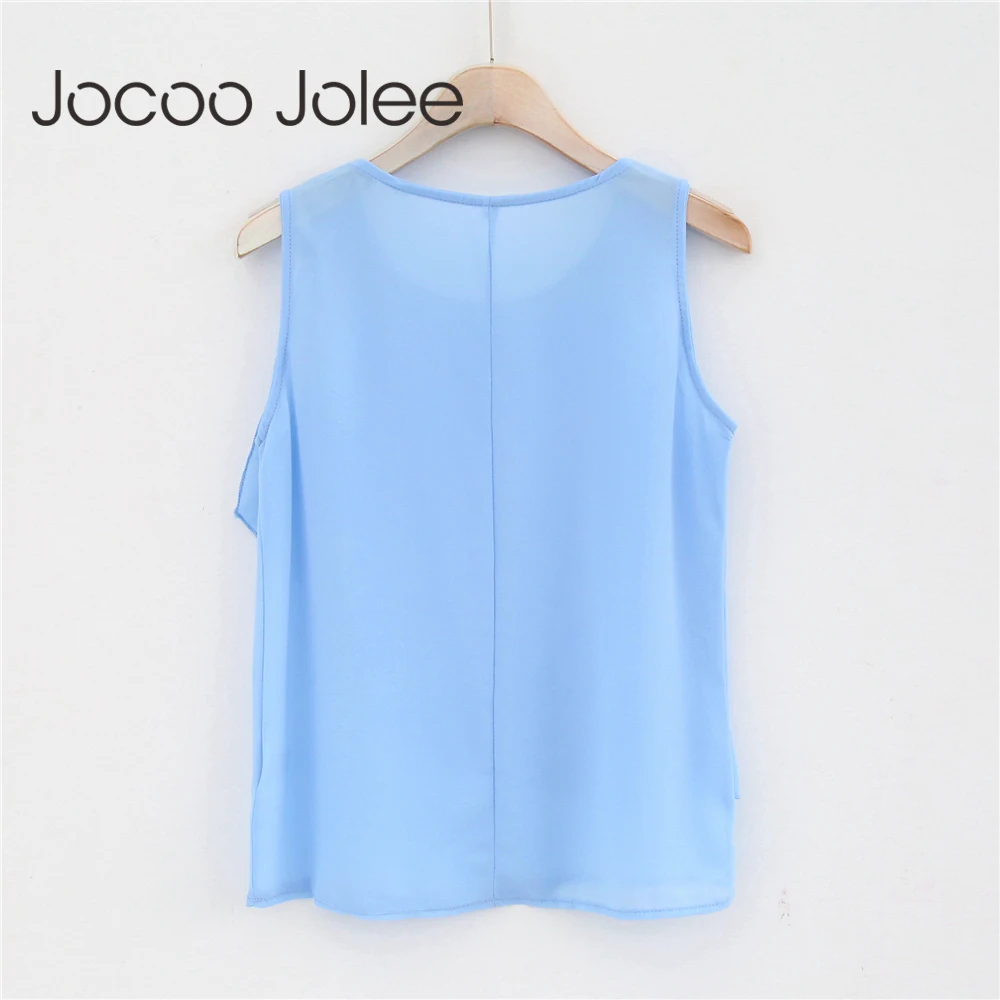 Jocoo Jolee عارضة الشيفون رداء علوي من دون أكمام للنساء قمم بلون مكتب سيدة Wearings مع الجبهة الأزياء الكشكشة تصميم 2018 ربيع جديد