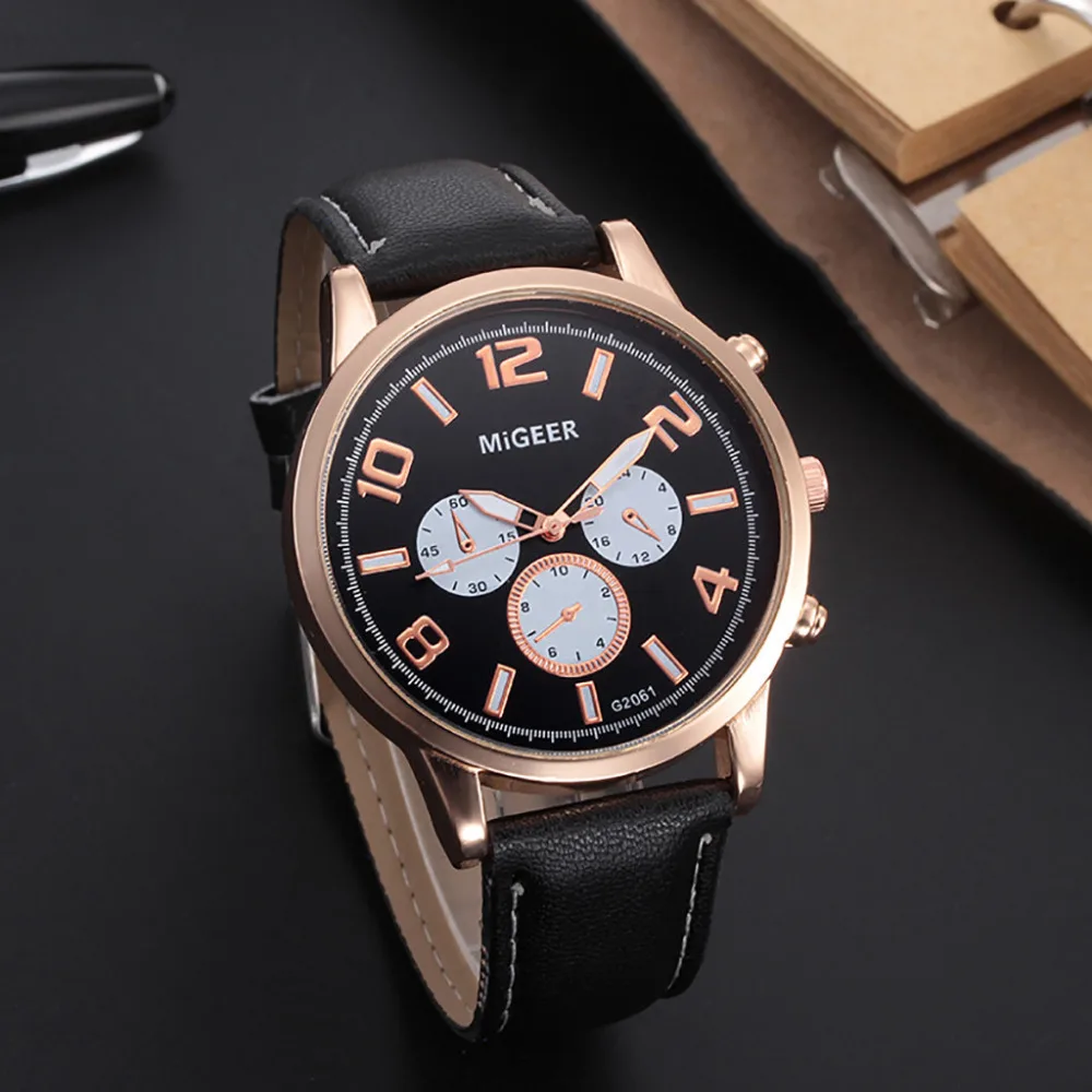 

Classic New Men Watch Wrist Watch Leather Strap Quartz Casual Watches