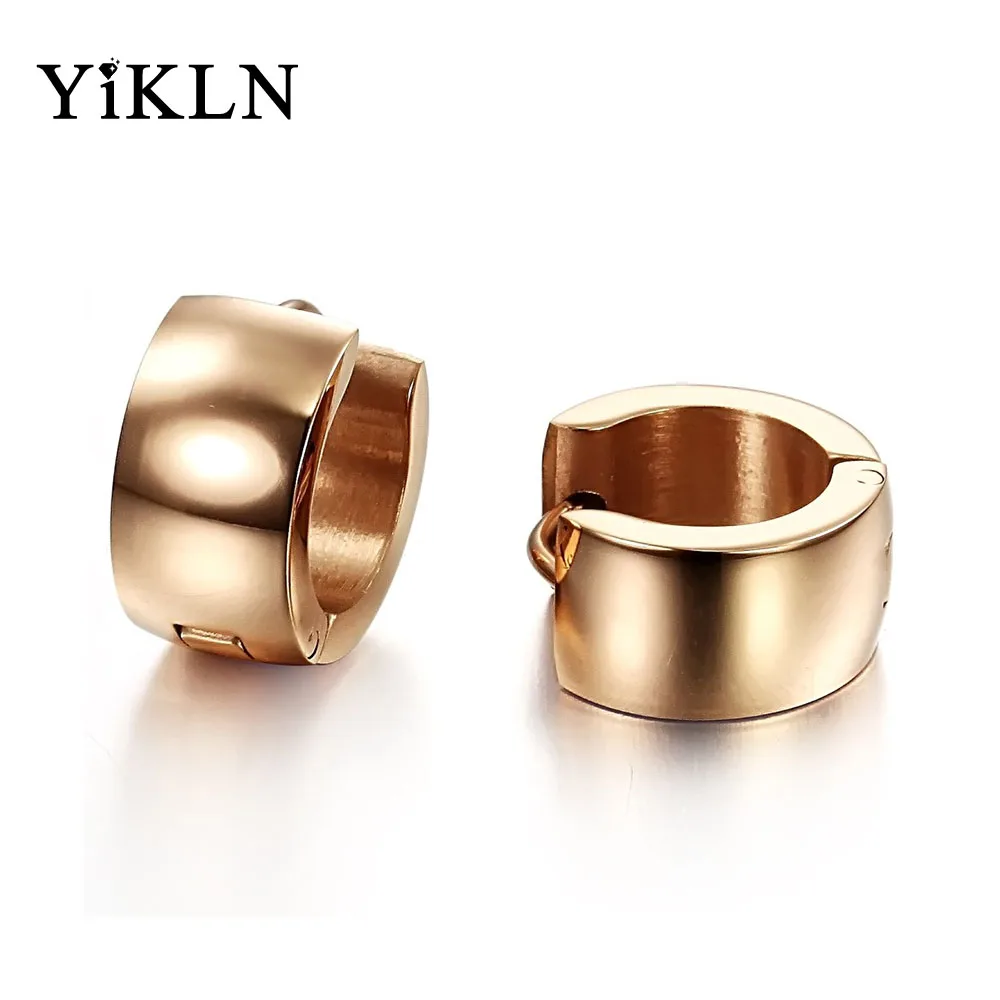 

YiKLN 7mm Width Glossy Stainless Steel Hoop Earrings Jewelry For Women Girls Rose Gold Anniversary Earrings Pendientes YOGE251