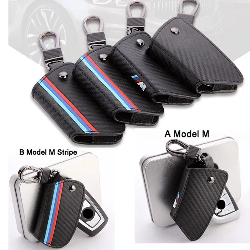 Carbon fiber leather Smart Remote Key Case Cover Holder Key Chain Cover Remote For BMW 1