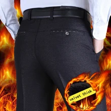 Мужские повседневные брюки среднего возраста осенние зимние модели плюс бархатные толстые брюки мужские свободные зимние классические мужские брюки