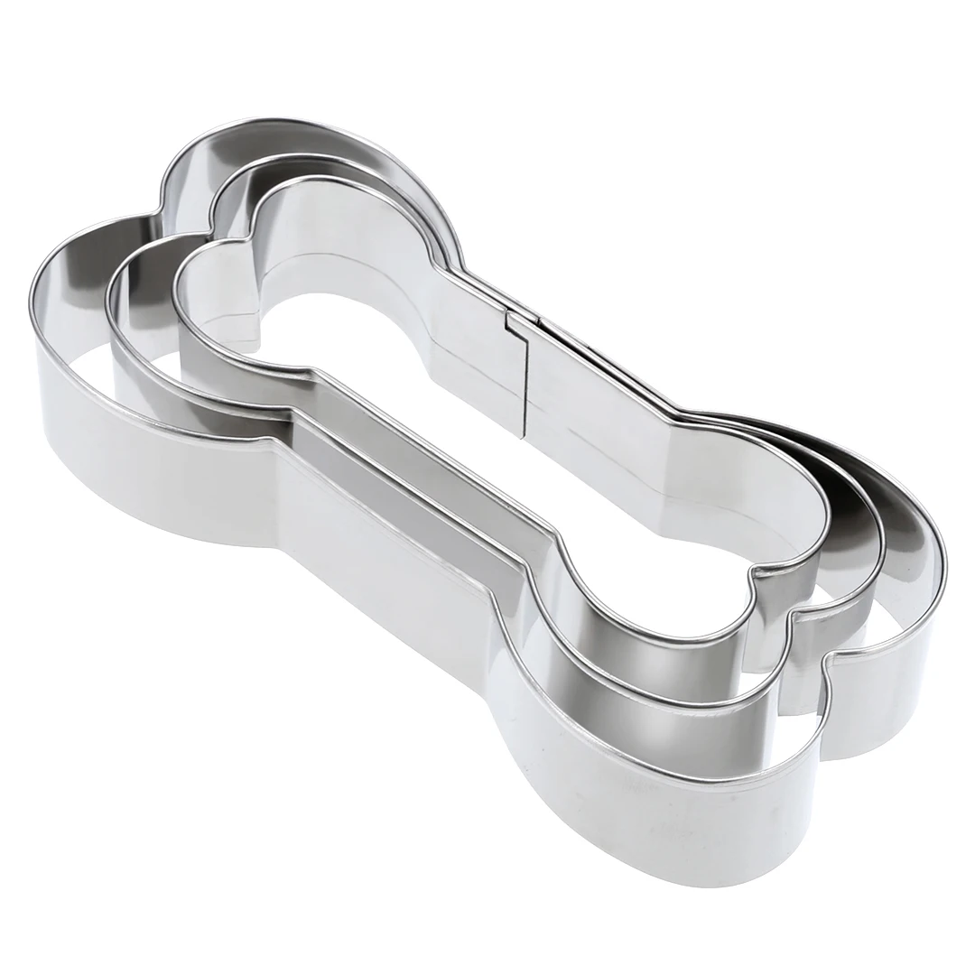 3Pcs Stainless Steel Dog Bone Cookie Cutter 3D Kitchen Bones Biscuit Fondant Pastry Baking Mold