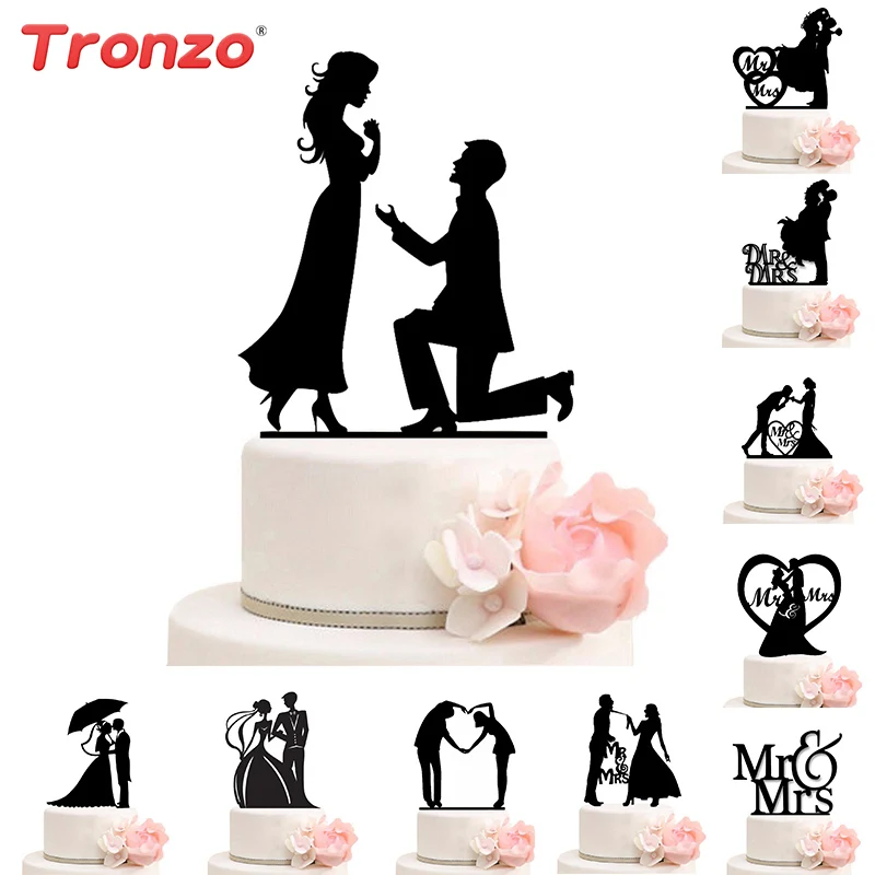 Tronzo Свадебный Топпер для торта невеста жених Mr Mrs Свадебные украшения акриловый черный топперы для торта Mariage вечерние товары для вечеринок для взрослых сувениры - изображение