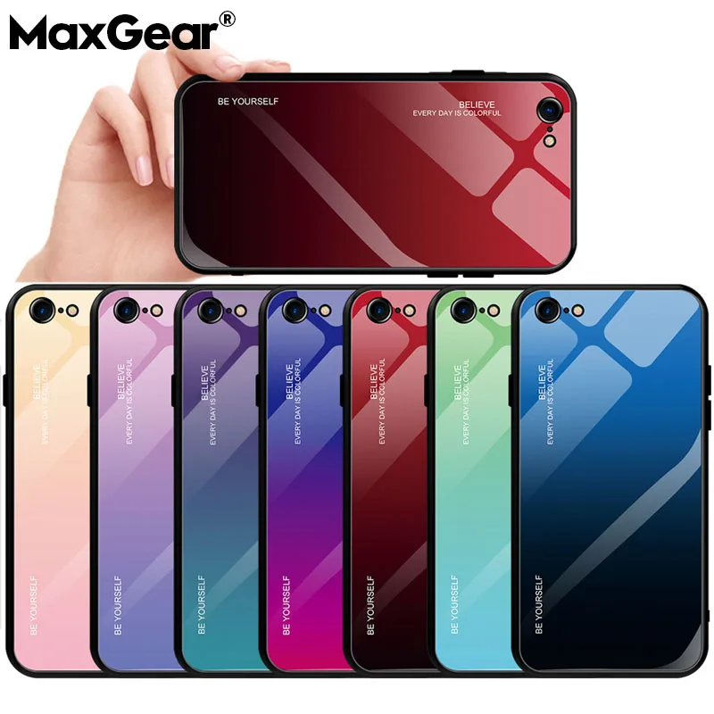 

Tempered Glass Case For iPhone 6 6S 7 8 Plus Gradient Colorful Back Cover For iPhone X XR XS Max Silicone Soft Edge Case Cover
