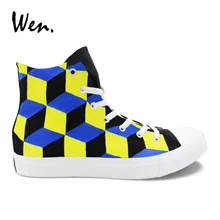 Вэнь ручная роспись обувь 3 Размеры стереограмма дизайн модные кроссовки мужские парусиновые плимсоллы Высокий Верх женская обувь на шнуровке