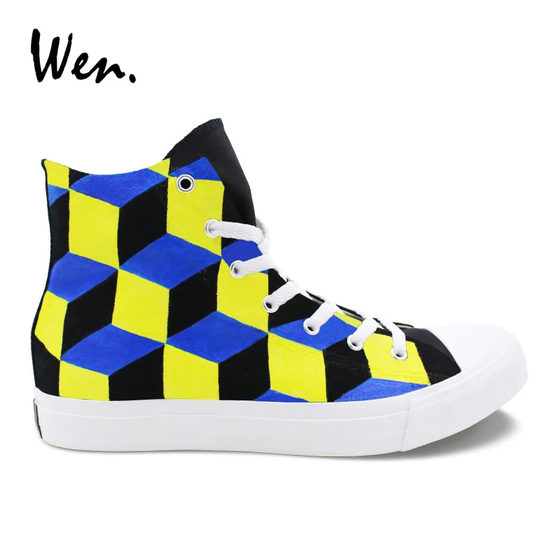 Plimsolls La High Chaussures Conception Main 3 Laçage Dimentional À Wen Toile Top Mode Peint Hommes De Femmes Stéréogramme Sneakers N0k8wOXnP