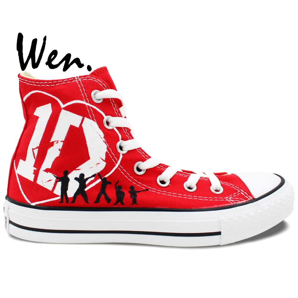 Вэнь Дизайн Пользовательские Ручная роспись обувь одно направление мужские женские красные высокие холщовые кроссовки для подарков