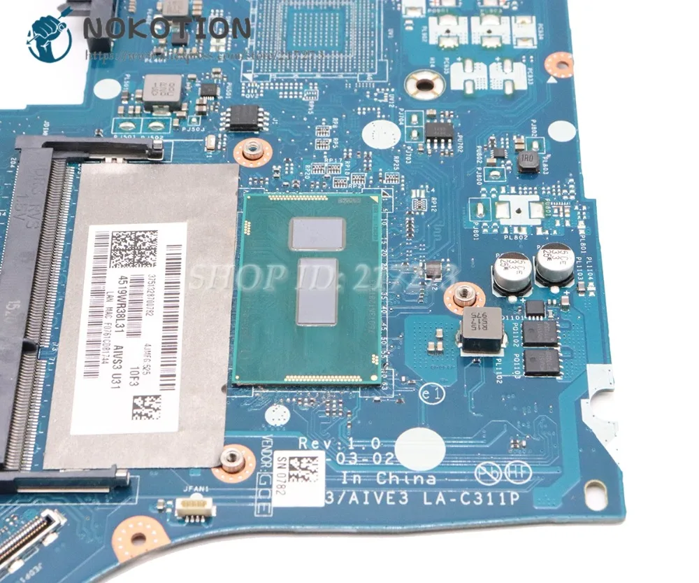 incredible NOKOTION For Lenovo Ideapad E31-70 Laptop Motherboard 13.3 inch AIVS3 AIVE3 LA-C311P SR23Y I5-5200U