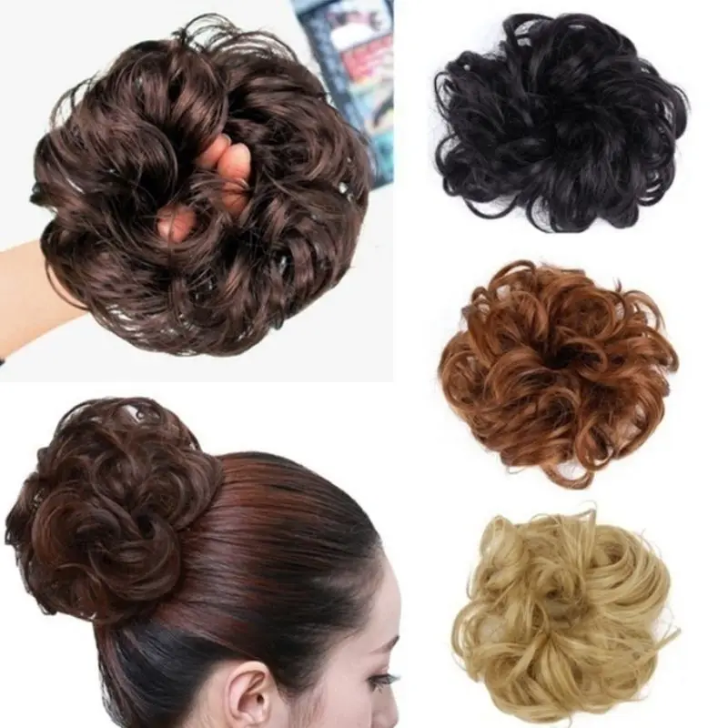 

Women Girls Synthetic Hair Extension Bun Donut Updo Ponytail Holder Elastic Wave Curly Wig Decorative Hairpieces Wrap Scrunchies