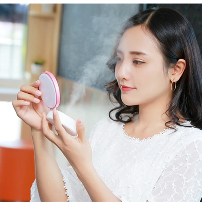 Portable LED Makeup Mirror Mini Handle Travel Set with Face Steamer Night Light Emergency Power Ban