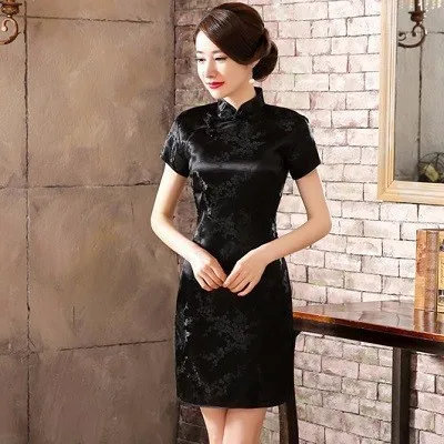 Женское золотое платье Ципао платья дракон феникс короткий Qipao Плюс Размер 6XL XXXL Cheongsam платье в традиционном китайском стиле - Цвет: Black