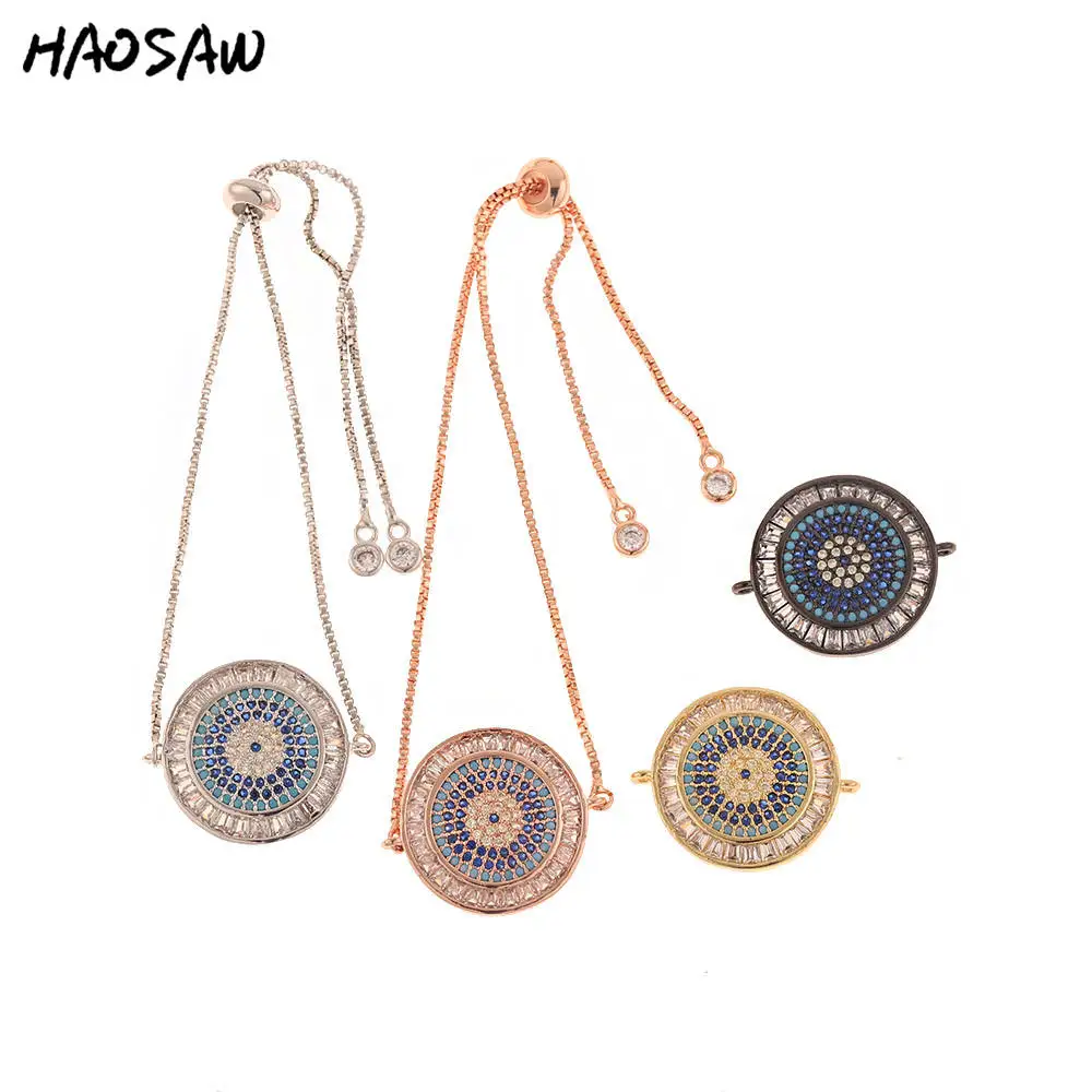 

HAOSAW Choose Color/Micro Pave Charms/Round Pendant Bracelet/Geometric Pave Adjustable Bracelet/Women Jewelry Making