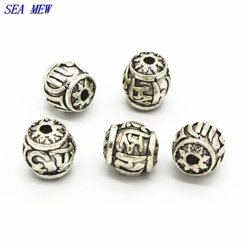 

SEA MEW 20 PCS 11mm*12mm Vintage Metal Alloy Tibetan Silver color Barrel Beads Spacer Beads DIY Hole Beads For Jewelry Making