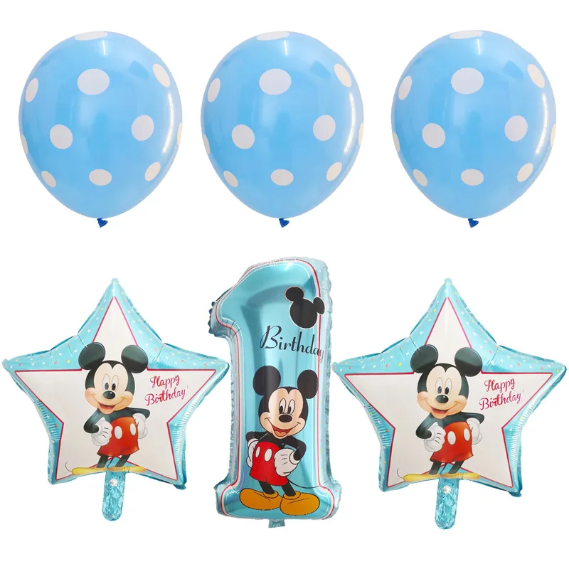 6 шт. Детские воздушные шары Микки и Минни Маус на день рождения, голубые, розовые, на первый день рождения, Детские вечерние шары, декоративные детские игрушки, Globos