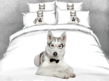 

JF-103 Serious White Dog with glasses Print Bedding set 3D queen Super King Size Duvet cover