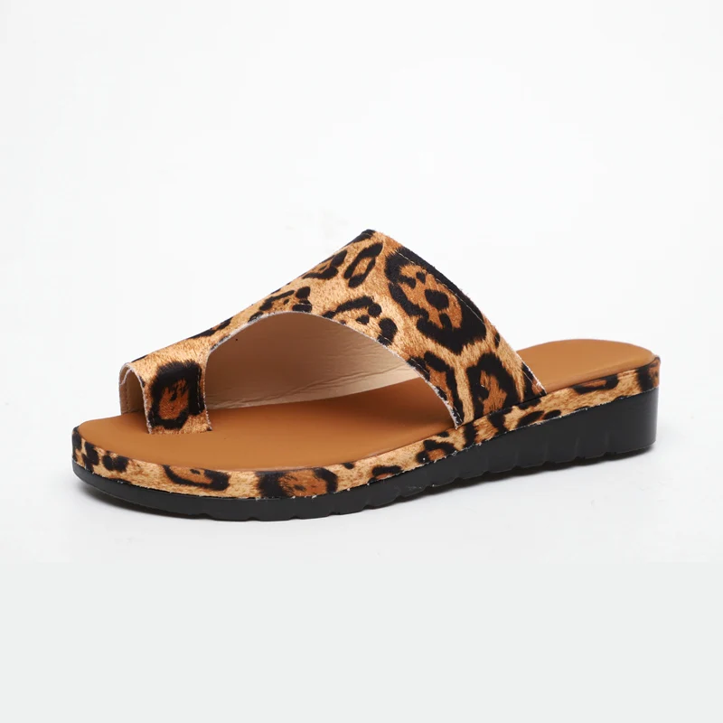 MCCKLE/Женская удобная обувь на плоской подошве; женские повседневные сандалии с коррекцией стопы и большим носком; ортопедические вьетнамки - Цвет: leopard
