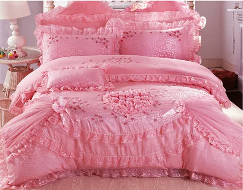4pc 6pc 8pc princess bedding set romantic lace bed cover for wedding