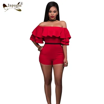 

New Elegant Women Summer Playsuits Ruffed Strapless Top With Shorts Women Short Suits