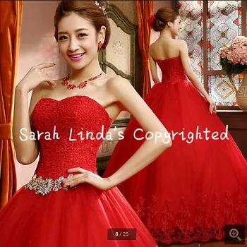 

2016 fashion real picture wedding dress ball gown red beaded crystals wedding gowns princess puffy elegant bride dress