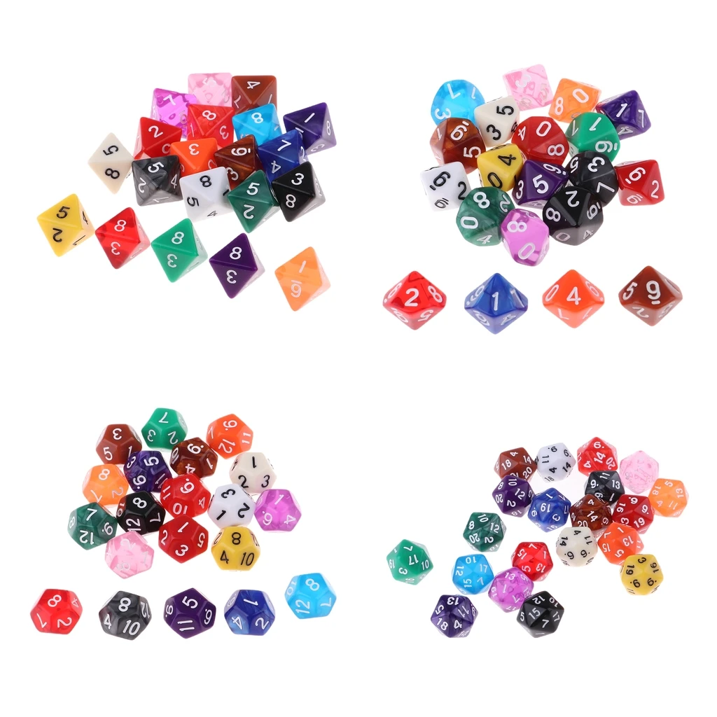 20 Pieces Polyhedral Dice Set for Table Game Kids Math Practice Holiday Party 8/10/12/20 Sided Colorful Dices