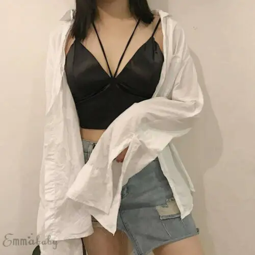 

2Colors Black White Satin Cami Tops Women Bralette Bustier Bra Vest Shirt V Neck Ladies Top Backless Shirts Female Camisole