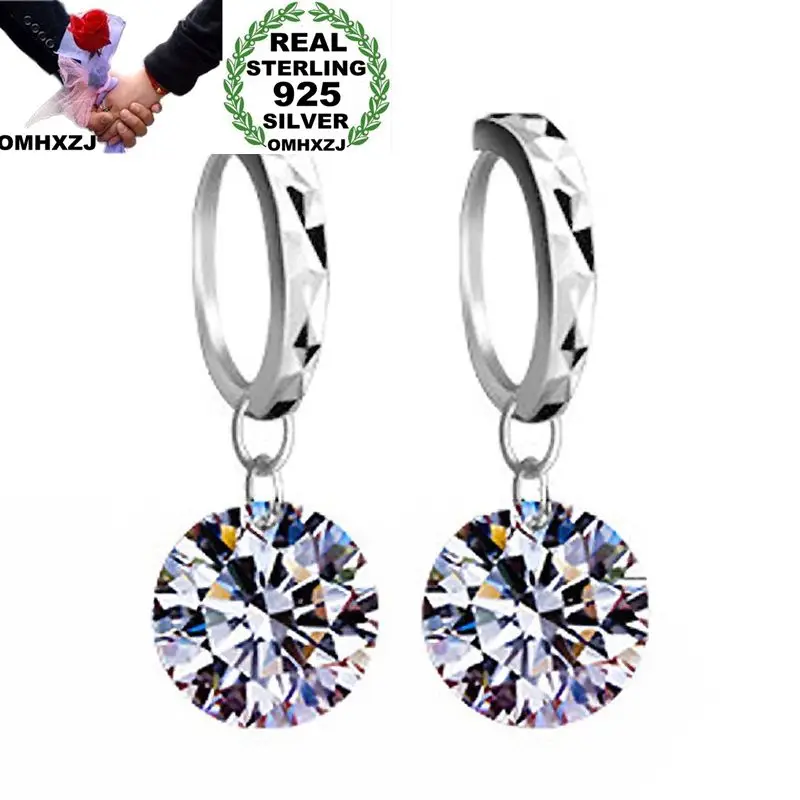 

OMHXZJ Wholesale Personality Fashion OL Woman Girl Party Wedding White Round Zircon 925 Sterling Silver Earrings YE285