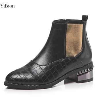 

Olomm New Women Ankle Boots Ladies Chelsea Winter Shoes Square Heel Sexy Pointed Toe Black Blue Party Shoes Women US Size 3-16