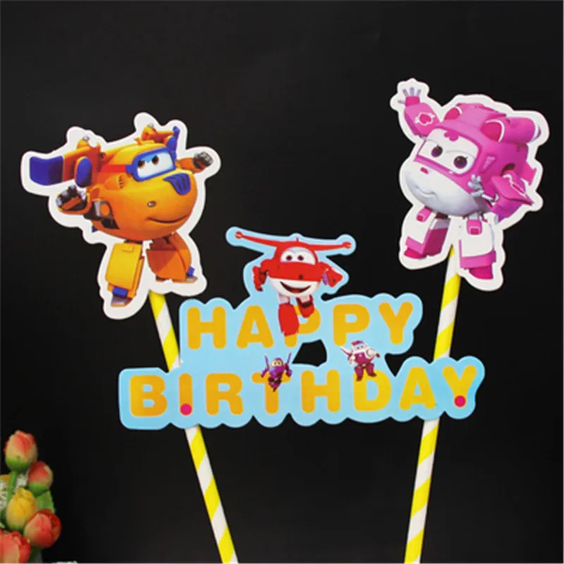 

super wings party decorations topper cake flags children birthday cake decorating supplies robot happy birthday cake topper