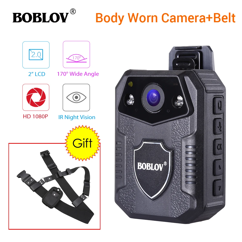 

Boblov WZ2 Body Worn Camera 4K HD 1080P 32GB DVR Video Security Dash Cams 170 Degree IR Night Vision Mini Camcorders Belt Gift