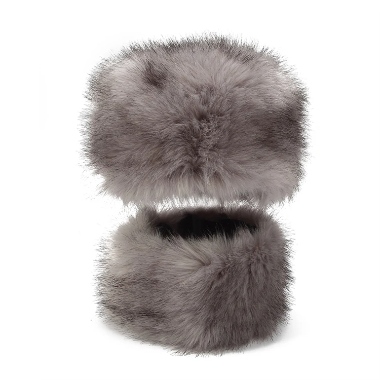 FOXMOTHER новая зимняя черная белая серая из искусственного меха лиса Россия теплая шапка и шарф набор для женщин дамы - Цвет: Серый