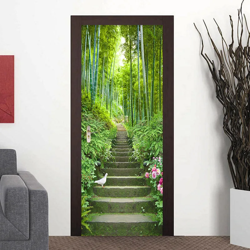 papel de parede 3d verde escada 01