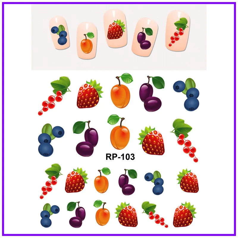 UPRETTEGO искусство ногтей Красота вода наклейка слайдер наклейки для ногтей мультфильм фрукты Слива Виноград банан и лимон RP103-108