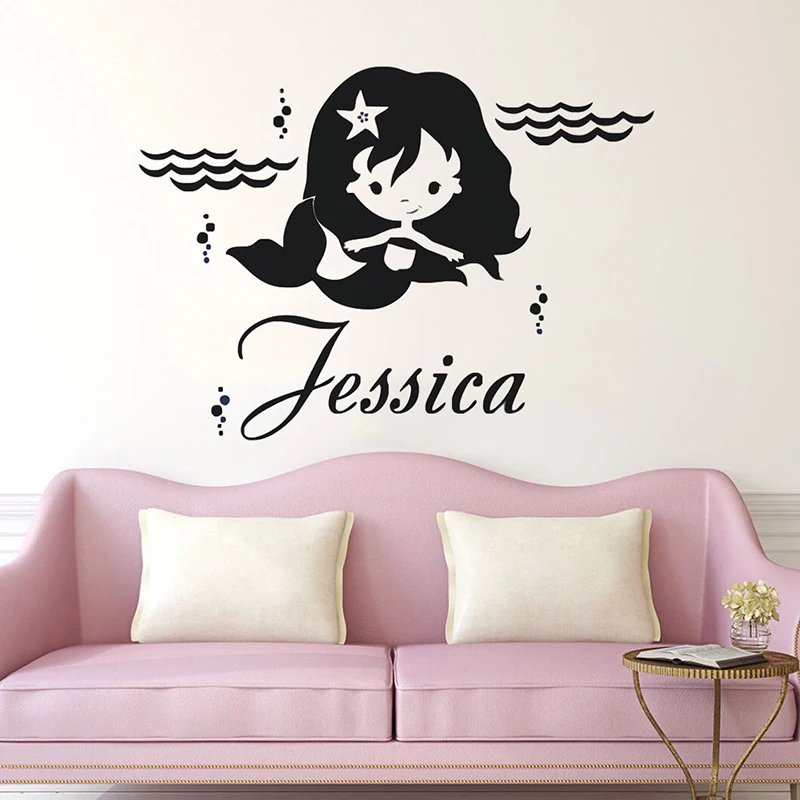 

Mermaid Vinyl Wall Sticker For Kids Room Decoration Personalized Custom Girl Name Remove Nursery Bedroom Decal Art Poster ZX507
