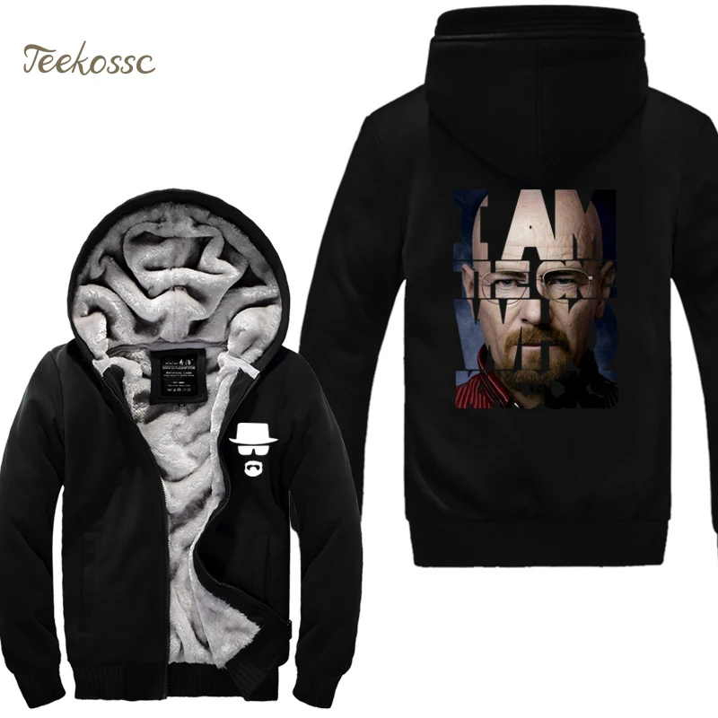 Breaking Bad Heisenberg, толстовки с капюшоном с фигурками, Мужская толстовка, новинка, модная зимняя теплая флисовая плотная толстовка, спортивная одежда, пальто, 5XL - Цвет: Черный