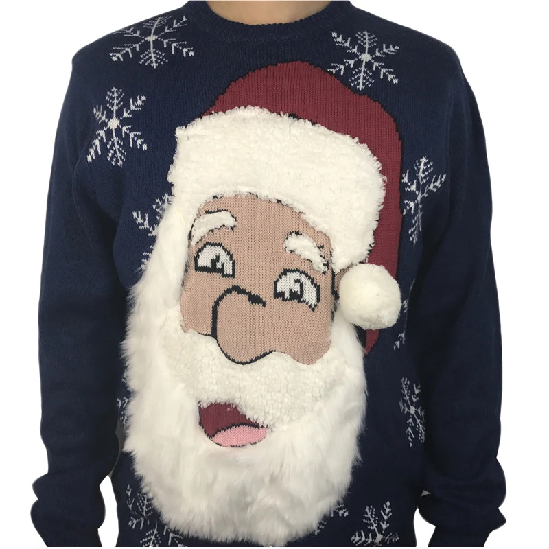 Funny Knitted Bearded Santa Claus Ugly Christmas Sweater for Men Cute Men's Fuzzy Fluffy Xmas Pullover Jumper Oversized S-2XL