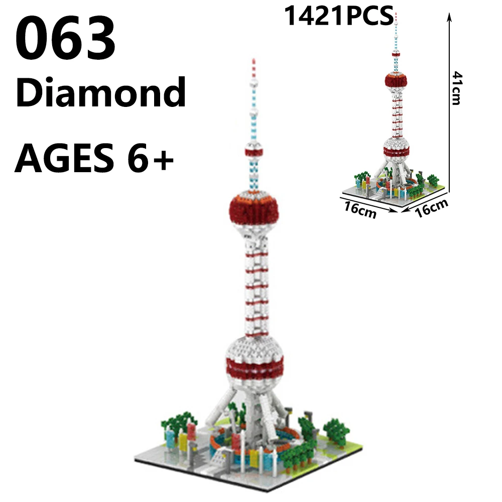 

World Famous Architecture Shang Hai Oriental Pearl TV Tower 3D Model Mini Diamond Building Blocks Toy