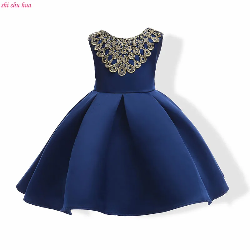 

Children's clothing summer girl fashion dress round neck embroidery girl birthday party festival day costumes baby 3-10years pld