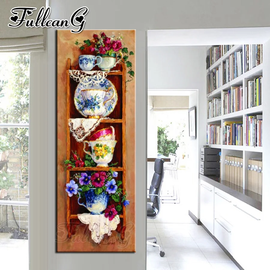 

FULLCANG full square/round drill 5d diy diamond painting wall cabine large mosaic embroidery tableware and flowers gift FC1180