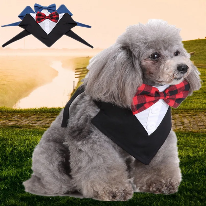 Pet Dog Clothes Spring Summer Wear Polyester Bow Tie Pet Dress Suit