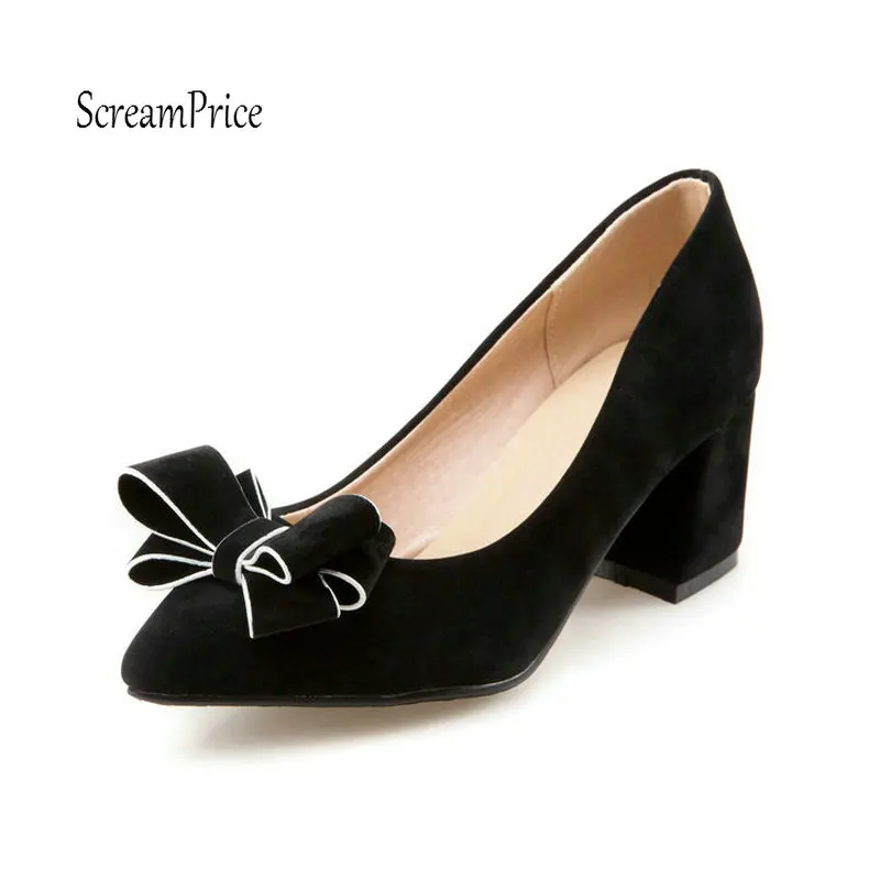 

Women's Fashion High Heels Bow Knot Faux Suede Pumps Pointed Toe Slip On Lazy Shoes Casual Shoes Woman Beige Red Black