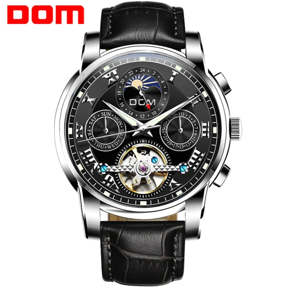 

DOM Men Watch Full-automatic Mechanical Tourbillon Week Calendar Fashion Luxury Moon Phase Multifunction Wristwatch M-75L-1MH