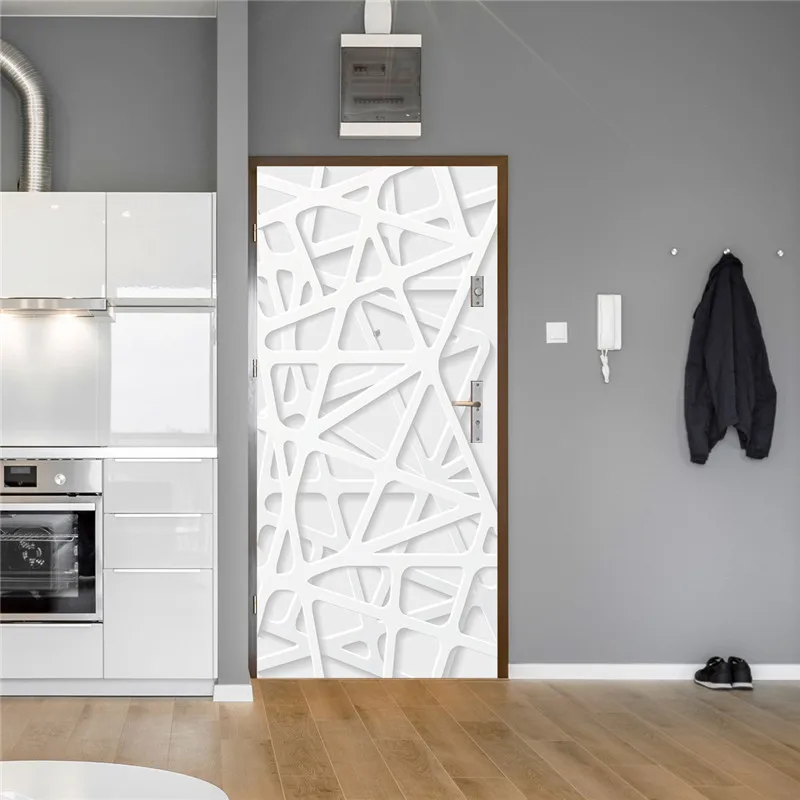 Самоклеящиеся наклейки на двери европейские 3D белые линии пространство водонепроницаемый гостиная обои для двери спальни Съемные Наклейки на стены