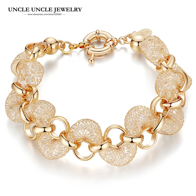 

Gold Color Clear Zirconia Crystal Inside Nets Design Charming Women Wedding Bracelet Bride Jewelry Wholesale