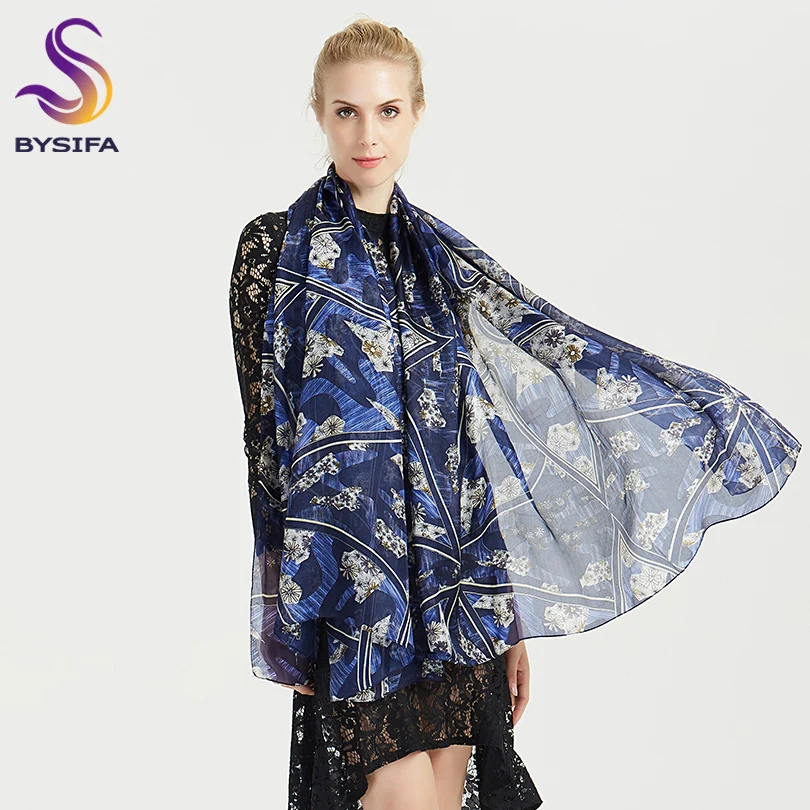 WOMEN NAVY SMALL FLOWERS PRINTED LONG FAHSION SCARF,SHAWL,SHOULDER WRAP,STOLE