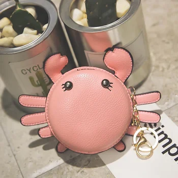 

9.5x9.5cm Funny Cute Crab PU Leather Mini Coin Purse For Girls Keys Small Wallet Key Chain Women Bag Pendants Birthday Gift