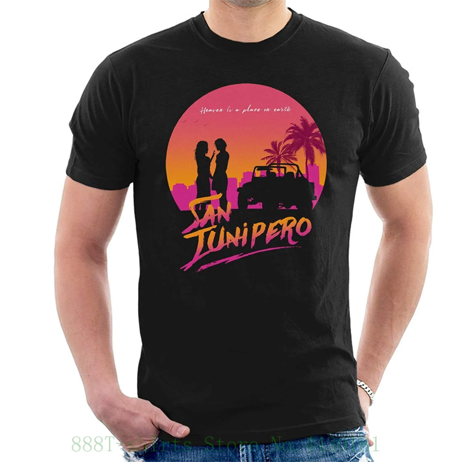 Черная зеркальная Мужская футболка с надписью San Junipero Heaven черная хлопковая