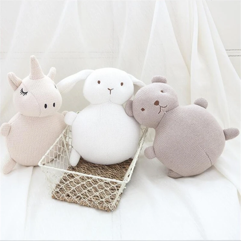 Nordic Style Animals Elephant Rabbit Bear Dog Unicorn Baby Calm Sleep Doll Built-in Bell Cushion Pillow Kids Bed Decor Toy Gifts