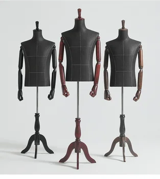 

Half Body Male Mannequin With Wood Arms Include Base