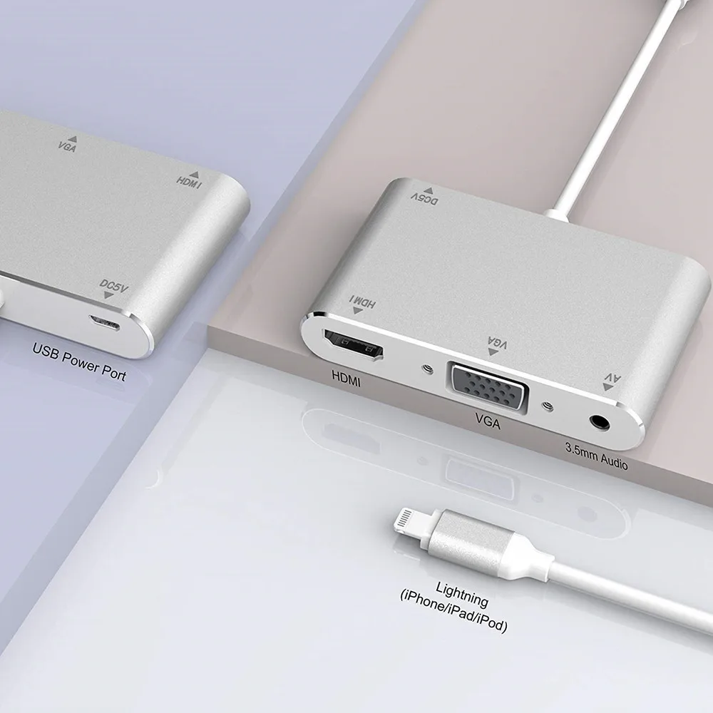 HDMI, VGA, AV адаптер конвертер 4 в 1 цифровой av-адаптер Lightning совместим с iPhone X/8/8 Plus/7/7plus/HDTV проектора монитор