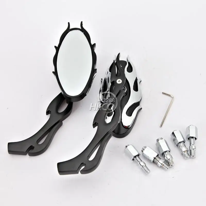 

Flame Black Motorcycle Rearview Side Mirrors For Yamaha Honda Kawasaki Suzuki ... Chopper Cruiser 8MM-10MM